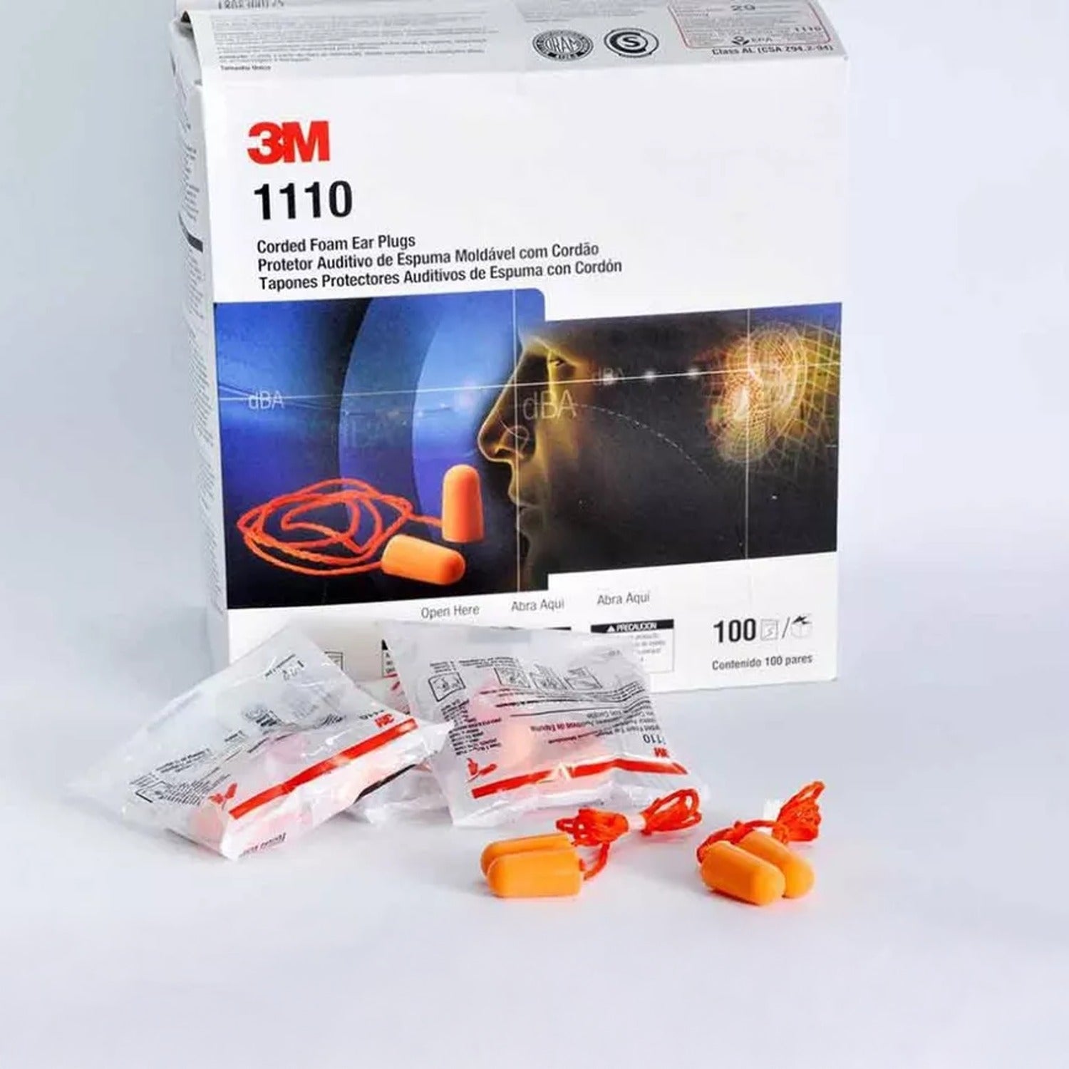 TAPON OIDO 3M 1110 C/CORDON ESPONJA - 100 unidades