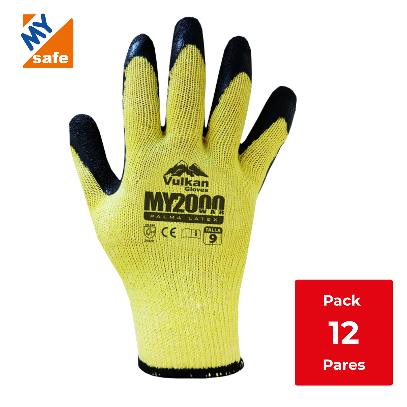 GUANTE DE SEGURIDAD PALMA LATEX VULKAN WAR AMA/NEG MY2000 - Pack 12